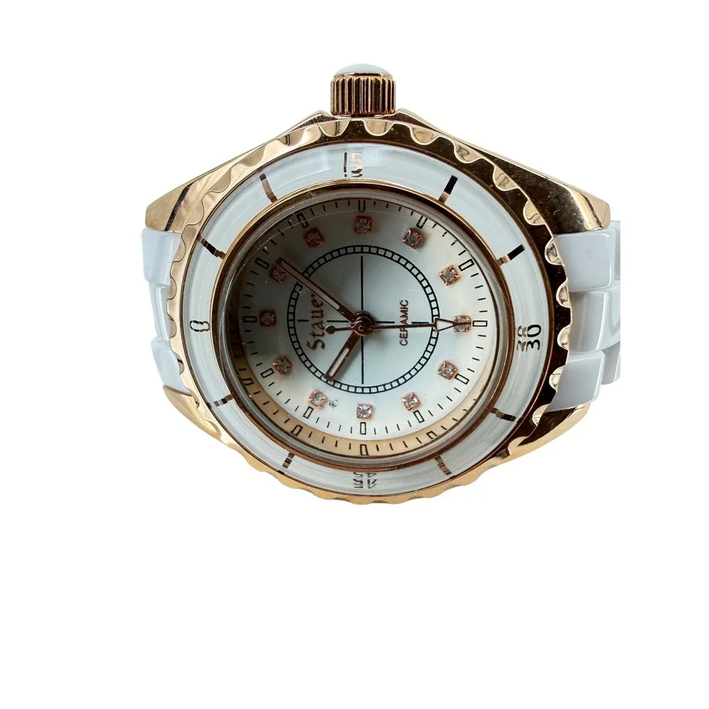 Stauer 35774 Women Rose Gold White Ceramic Japan Movement Crystal Watch NEW
